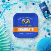 オレンジとブルーの卒業パーソナライズされた写真 ペーパープレート (パーティー)