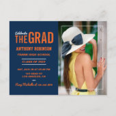 オレンジとブルーの卒業パーティーの写真 ポストカード (正面)