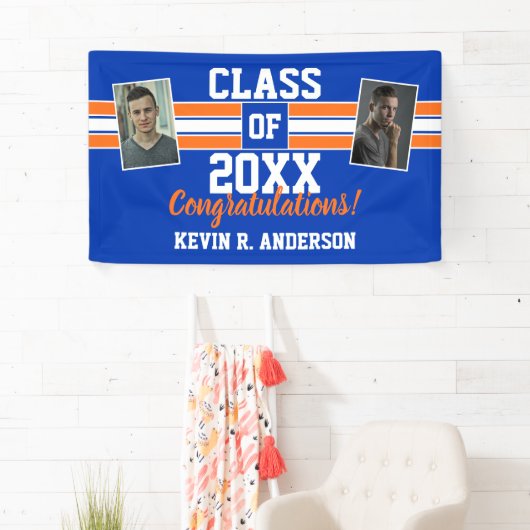 オレンジとブルーの卒業写真おめでとう 横断幕 (インサイチュ)