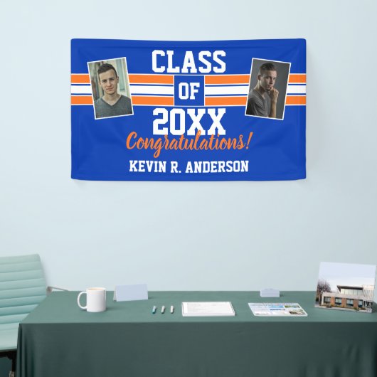 オレンジとブルーの卒業写真おめでとう 横断幕 (トレードショー)