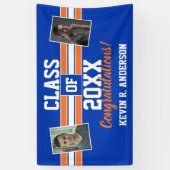 オレンジとブルーの卒業写真おめでとう 横断幕 (縦)