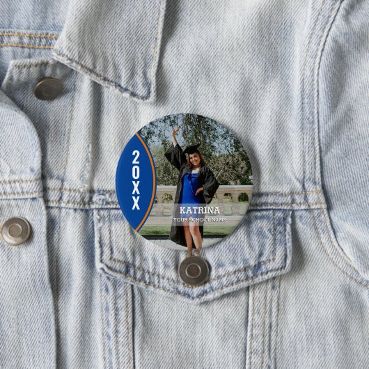 オレンジとブルーの卒業写真カスタムボタン 缶バッジ (インサイチュ)