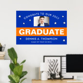 オレンジとブルーの卒業写真カスタムポスター ポスター (ホームオフィス)