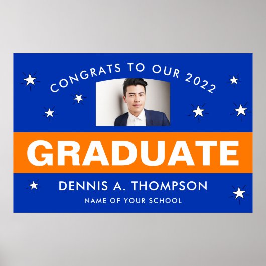 オレンジとブルーの卒業写真カスタムポスター ポスター (正面)