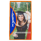 オレンジとブルーの卒業写真カスタム スモールペーパーバッグ (正面)