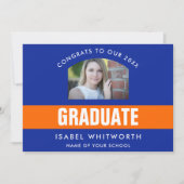 オレンジとブルーの卒業写真カスタム 案内状 (正面)