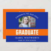 オレンジとブルーの卒業写真カスタム 案内状 (正面/裏面)