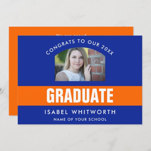 オレンジとブルーの卒業写真カスタム 案内状 (正面/裏面)