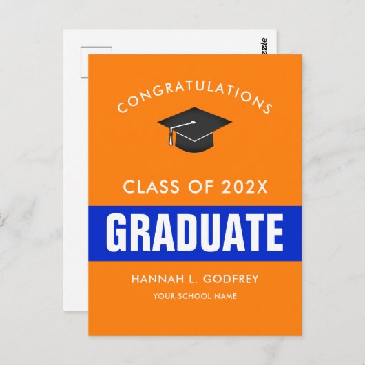 オレンジとブルーの卒業祝い ポストカード (正面/裏面)