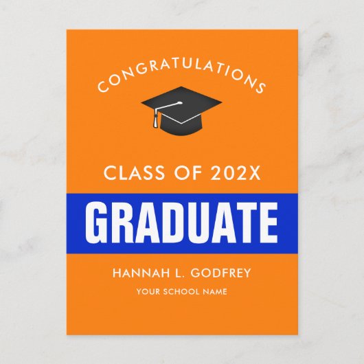 オレンジとブルーの卒業祝い ポストカード (正面)