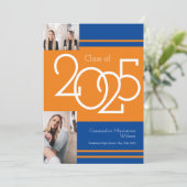 オレンジとブルーの学校カラー卒業発表 招待状 (スタンド正面)