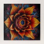 オレンジとブルーの巨大な花頭開花 ジグソーパズル (横)