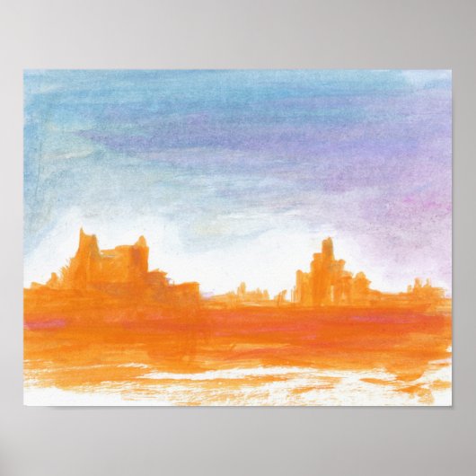 オレンジとブルーの抽象画アート キャニオン風景 ポスター (正面)