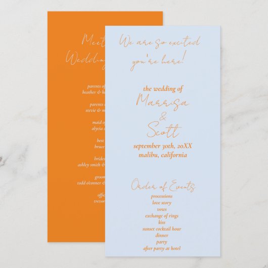 オレンジとブルーの結婚式プログラム (正面/裏面)