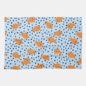 オレンジとブルーの金魚デザイン キッチンタオル (横)