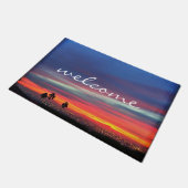 オレンジとブルーの雲 夕焼けの風景 写真 ウェルカム ドアマット (アングル)