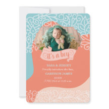 オレンジとブルーウェーブ男の子の誕生発表