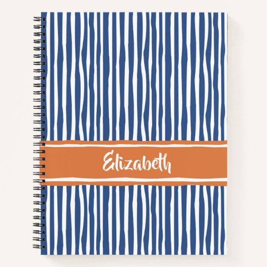オレンジとブルーストライプの波状のパインタリーの名前 ノートブック (正面)