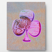 オレンジとブルーデニムの上の紫色のクローバー フォトプラーク (正面)