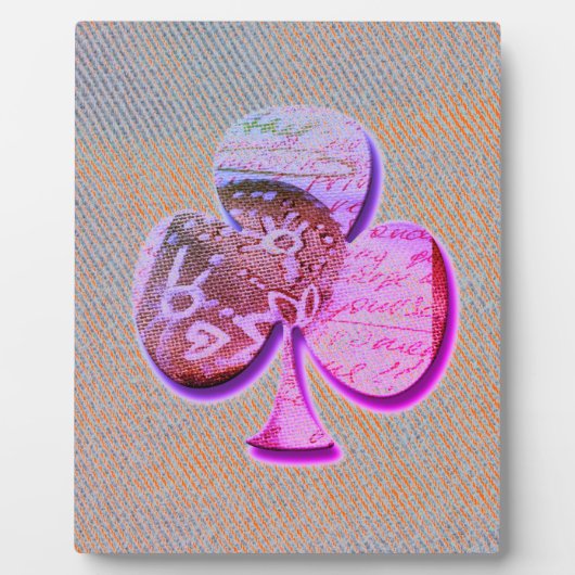 オレンジとブルーデニムの上の紫色のクローバー フォトプラーク (正面)