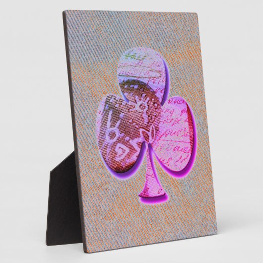 オレンジとブルーデニムの上の紫色のクローバー フォトプラーク (側面)