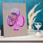 オレンジとブルーデニムの上の紫色のクローバー フォトプラーク (側面)