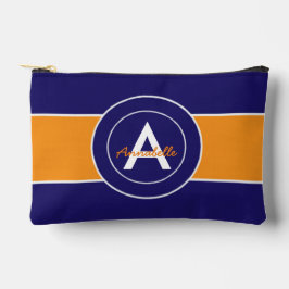 オレンジとブルーモノグラムパーソナライズされた アクセサリーポーチ