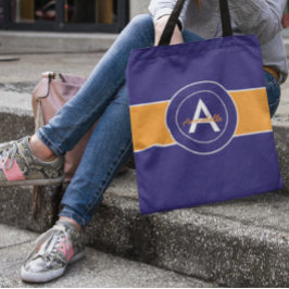 オレンジとブルーモノグラムパーソナライズされた トートバッグ