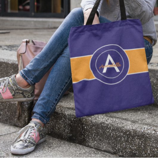 オレンジとブルーモノグラムパーソナライズされた トートバッグ