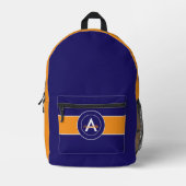 オレンジとブルーモノグラムパーソナライズされた プリントバックパック (正面)