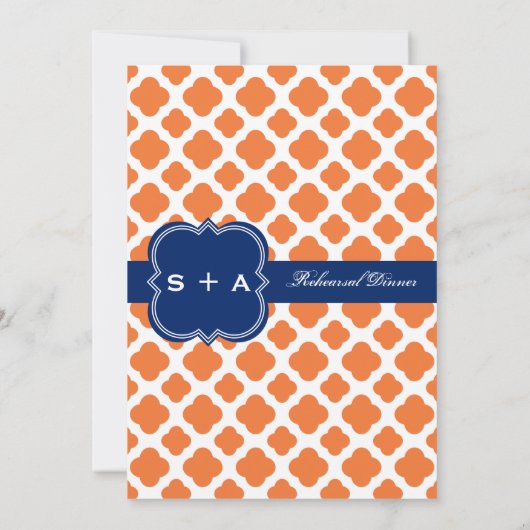 オレンジとブルー王室のクローバーリハーサルディナー 招待状 (裏面)