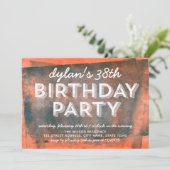 オレンジとブルー転がインク任意の年齢誕生日 招待状 (スタンド正面)