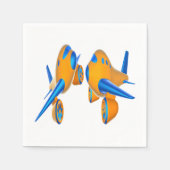 オレンジとブルー鮮やかのアニメ飛行機 スタンダードカクテルナプキン (正面)