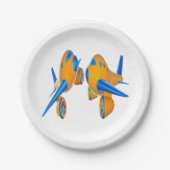 オレンジとブルー鮮やかのアニメ飛行機 ペーパープレート (正面)