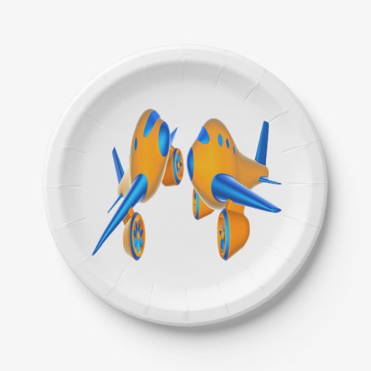 オレンジとブルー鮮やかのアニメ飛行機 ペーパープレート