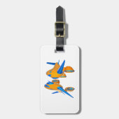 オレンジとブルー鮮やかのアニメ飛行機 ラゲッジタグ (正面縦)