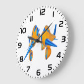 オレンジとブルー鮮やかのアニメ飛行機 ラージ壁時計 (傾斜)