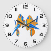 オレンジとブルー鮮やかのアニメ飛行機 ラージ壁時計 (正面)