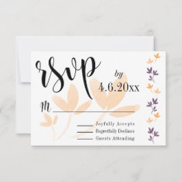 オレンジとプラムの葉の美しいタイポグラフィーRSVP 出欠カード