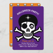 オレンジとプリンのスカルにハロウィーンの招待状 招待状 (正面/裏面)