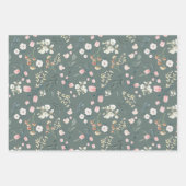 オレンジとベビーブルーのパステル ワイルドフラワー ウォーターカラー ラッピングペーパーシート (正面3)