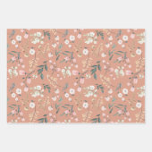 オレンジとベビーブルーのパステル ワイルドフラワー ウォーターカラー ラッピングペーパーシート (正面2)