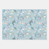 オレンジとベビーブルーのパステル ワイルドフラワー ウォーターカラー ラッピングペーパーシート (正面)