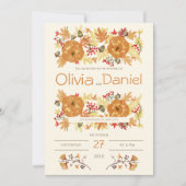 オレンジとベージュのフローラ結婚秋 招待状 (正面)