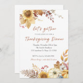 オレンジとベージュの水彩画の感謝祭の招待状 招待状 (正面/裏面)