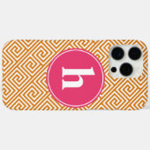 オレンジとホットピンクのギリシャ語鍵パターンモノグラム Case-Mate iPhoneケース (裏面 (横))