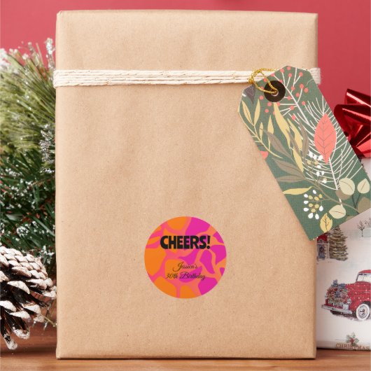 オレンジとホットピンクのグラデーションお祝いステッカー ラウンドシール (クリスマス)