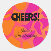 オレンジとホットピンクのグラデーションお祝いステッカー ラウンドシール (正面)