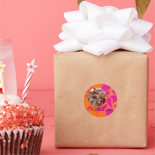 オレンジとホットピンクのグラデーション 愛を添えて ラウンドシール (パーティー)