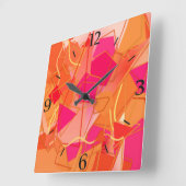 オレンジとホットピンク、カディンスキーインスパイア抽象芸術 スクエア壁時計 (傾斜)